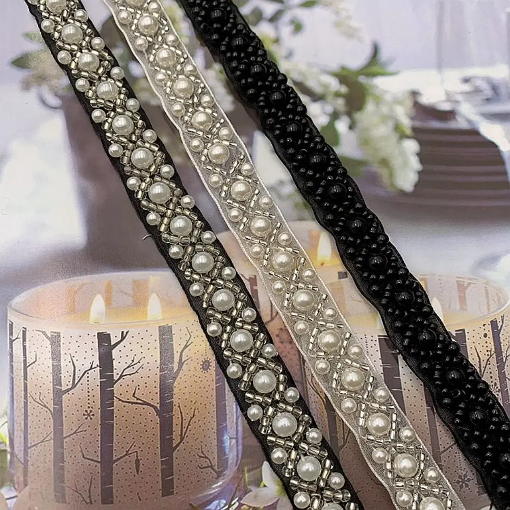 1 Yard Giltter Pearl Braid Lace Ribbon Wedding Dress Garment Collar Cuff Decoration Sewing Applique DIY Craft Vintage Lace Trim