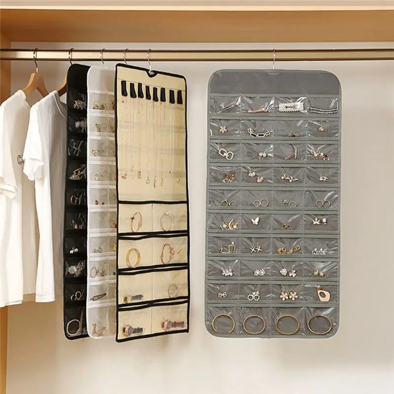 A78I Storage Bag Jewelry Storage Hanging Bag Non-Woven Double Sided Necklace Jewelry Organizer Bag Dustproof Storage Box