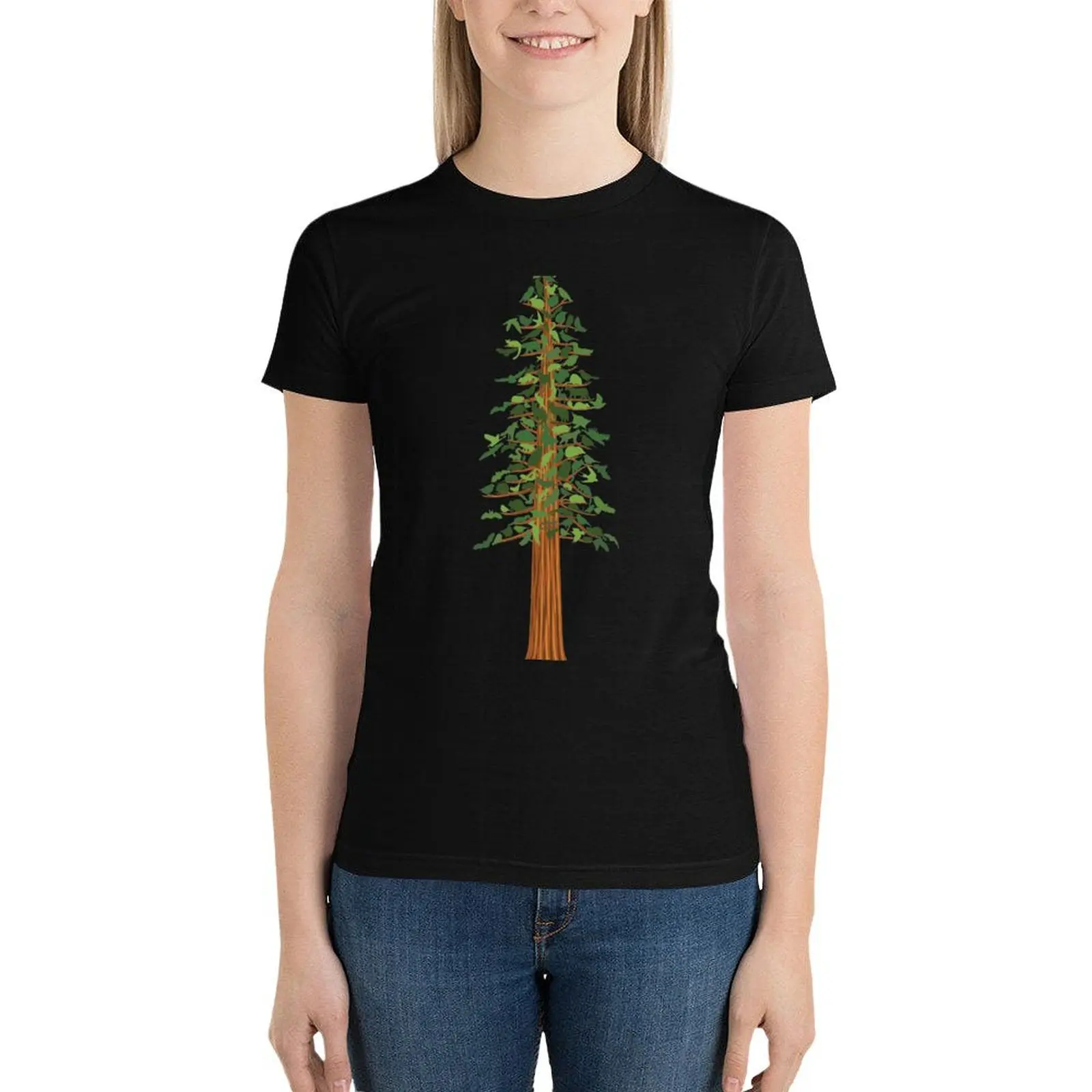 Redwood Forest Tree made from Birds and Animals T-Shirt funny female T-shirts for Women