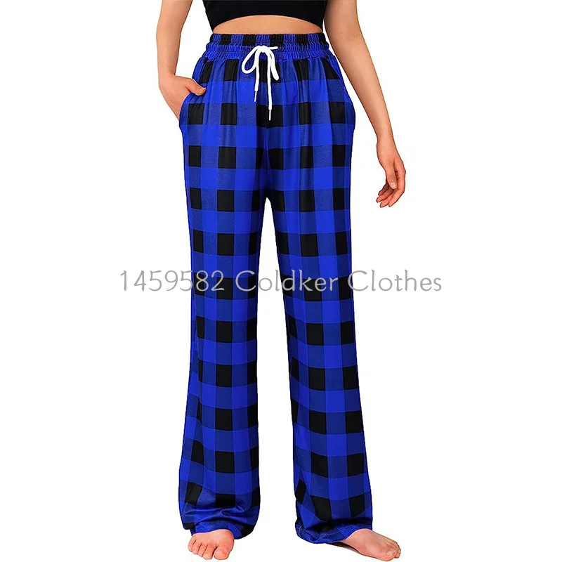 Frauen Weihnachten Pyjama Hosen Herbst Winter Plaid Gedruckt Hosen Mode Lässig Breite Bein Hosen Kleidung Streetwear