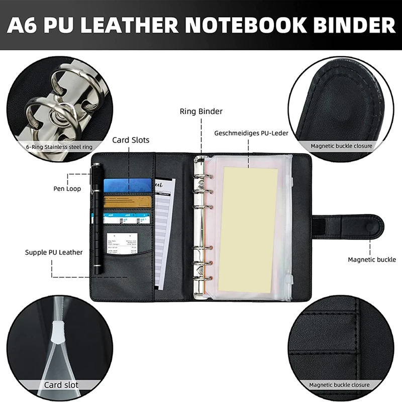 Блокнот формата А6 на кольцах 34 шт., планировщик бюджет, блокнот на 6 отверстий с карманами для бумаг, бюджетные листы