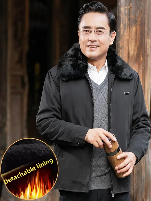 

Men's Winter Jaet Thiened Fce Lined Detachable Warm Cotton Coat for Middle-Aged And ly Casual Faion Ci Sle