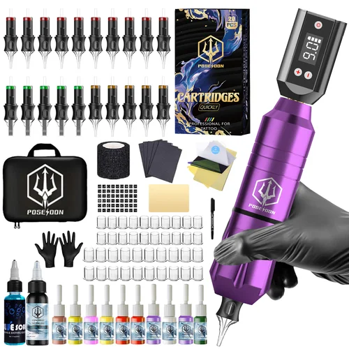 Kit de tatuaje POSEIDON V5, hermoso Kit de pluma de tatuaje para maquillaje permanente, Kit de máquina de tatuaje, fuente de alimentación de tatuaje caliente, Kit de pistola de tatuaje