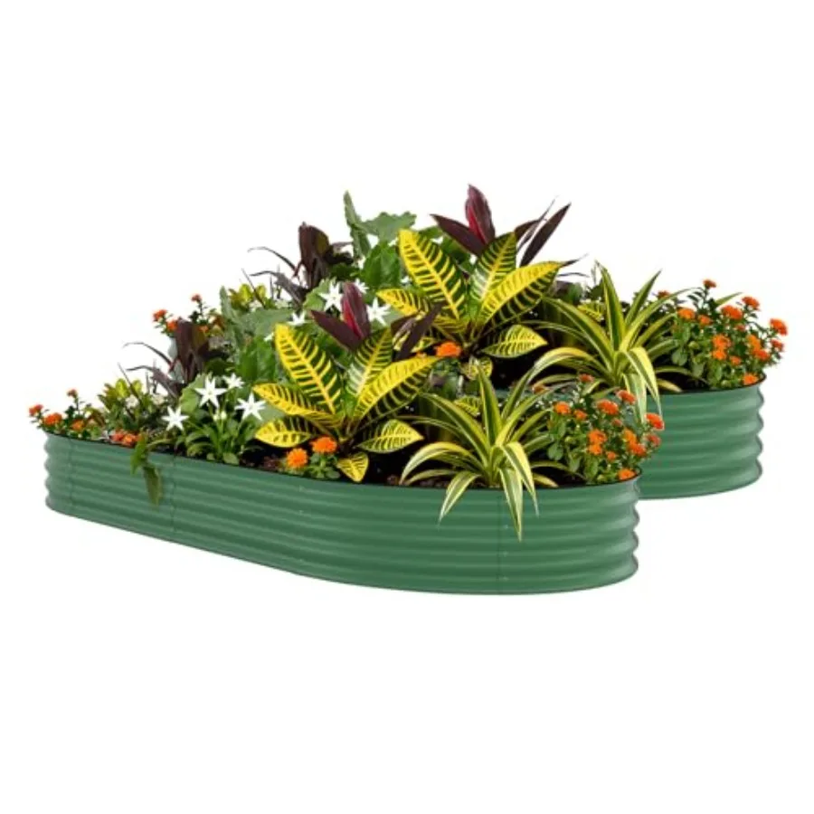 Outdoor raised garden beds for vegetables and flowers: galvanized steel, green, rust-resistant, easy assembly, durable 10x4x1.5