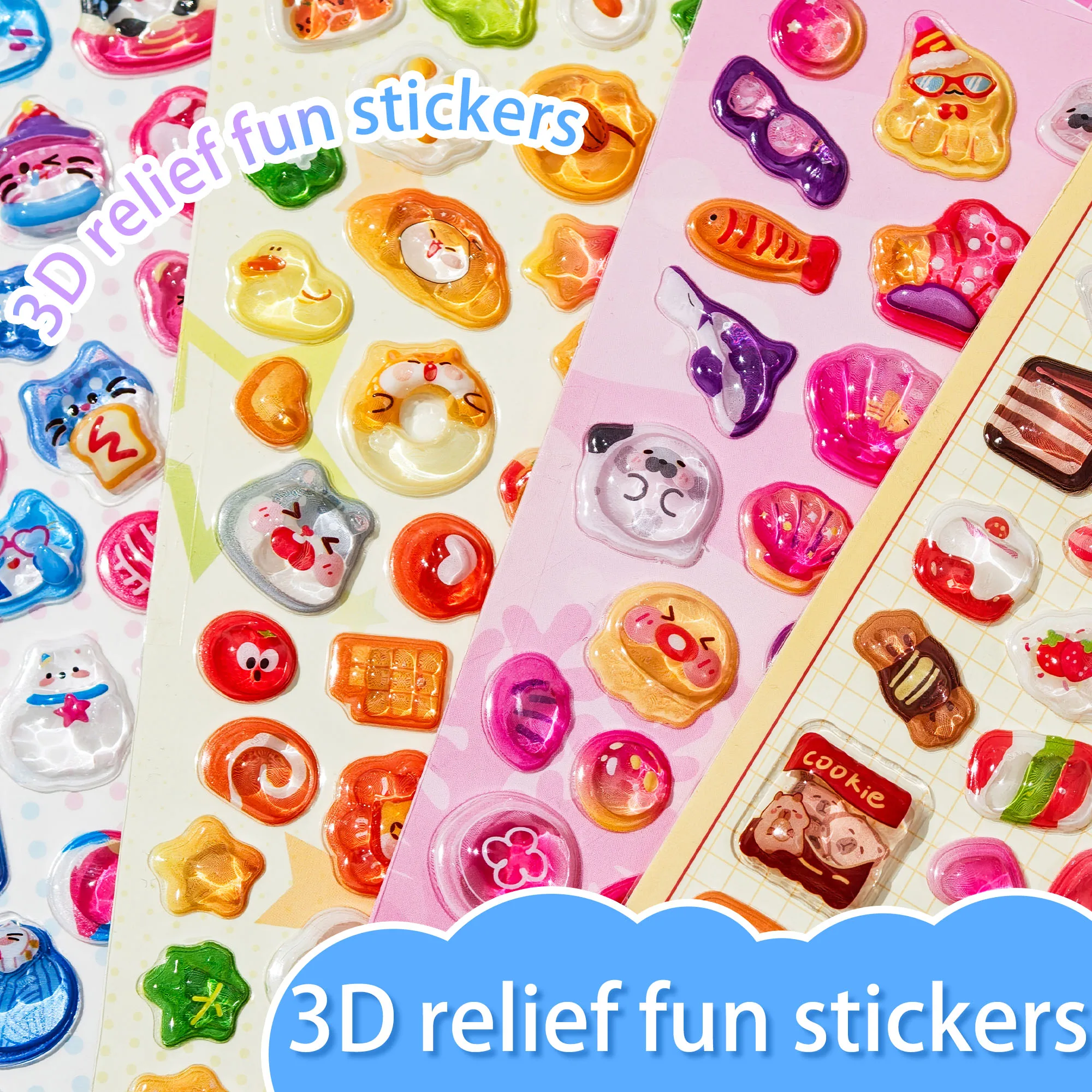 Ins Style 3D Stickers, Cute Cartoon-Shaped Resin Stickers, DIY Stickers for Decorating Journals, Phone Cases, and Water Bottles