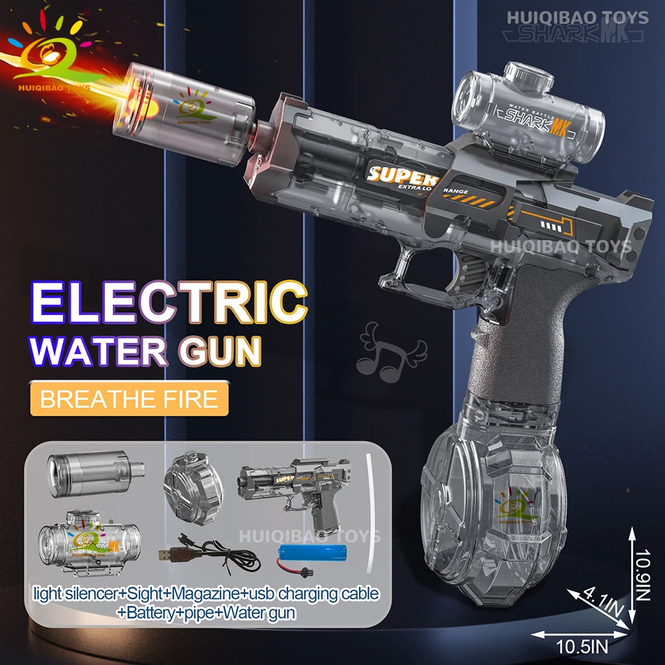 HUIQIBAO Electric Pulse Water Gun Simulated Flame Sensor Light Fully Automatic Fights Toy Water Pistol Outdoor Beach Toys Adult image 3
