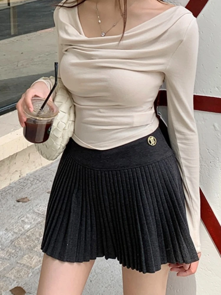 Korean Style Pure Desire Vibe High Waist Pleated A Line Women Mini Skirt 2026 Autumn New Solid Color Versatile Accordion Skirts
