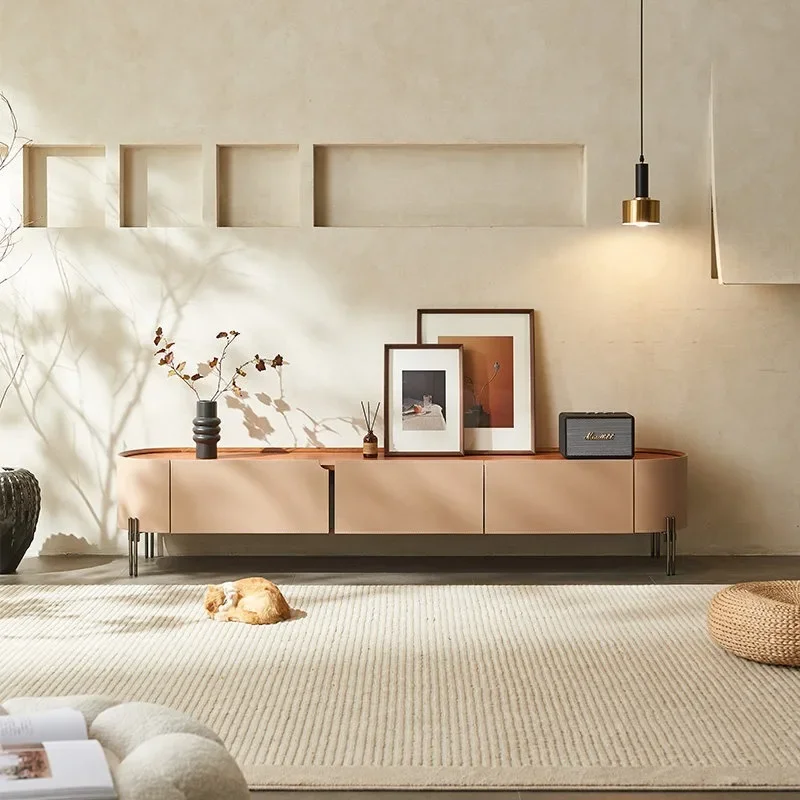 Italian light luxury small apartment modern simple high-end atmosphere video cabinet saddle leather