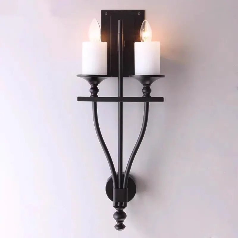 American wall lamp living room background wall lamp aisle retro double-headed marble candle wrought