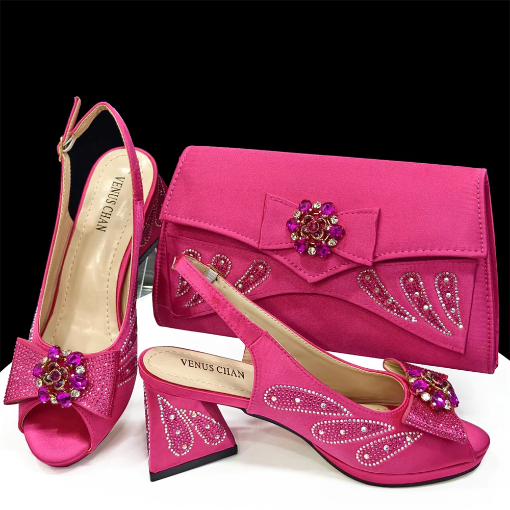 

doershow New Arrival Shoes and Bag Set African Sets 2024 rose Nigerian Women Shoes and Matching Bags Set for wedding HDF1-19