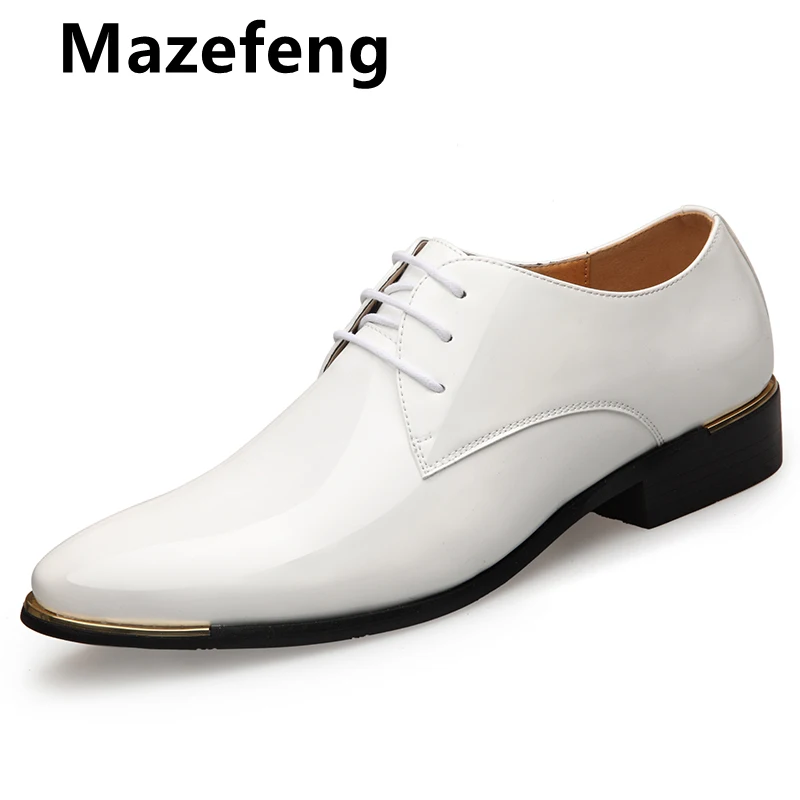 

2019 Newly Men's Quality Patent Leather Shoes White Wedding Shoes Size 38-48 Black Leather Soft Man Dress Shoes Plus Size 38-48