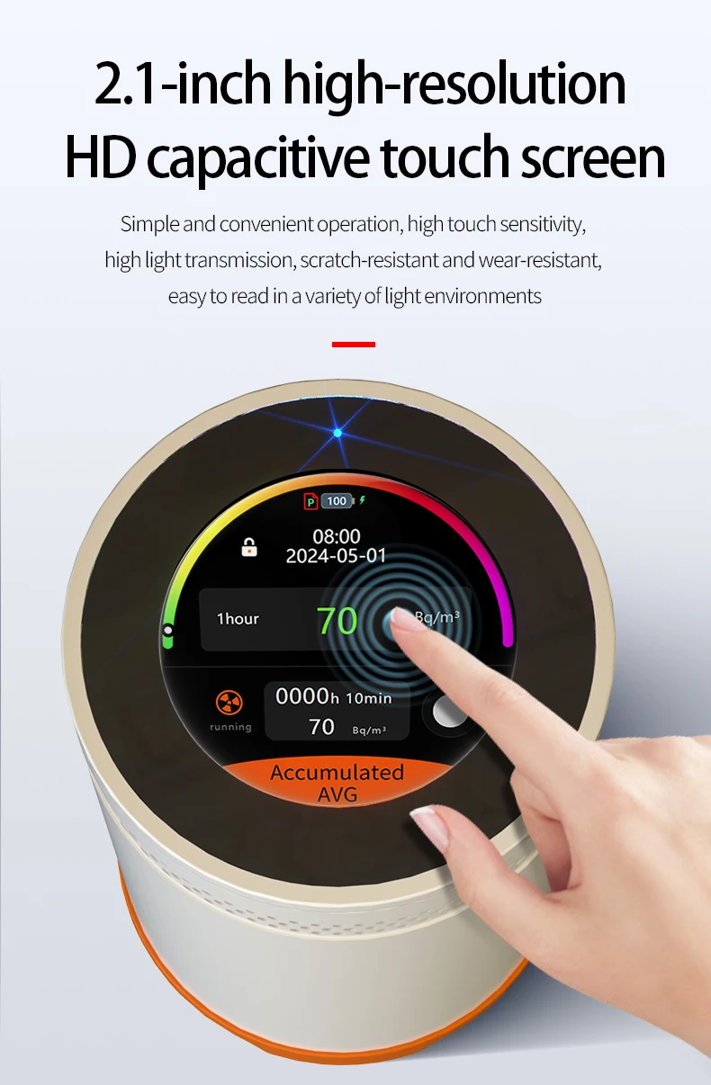 AIKESI RM-75 Detektor Radon dengan Layar Sentuh Sensor Alarm Ion Berdenyut Monitor Kualitas Udara Rumah Detektor Gas Pintar
