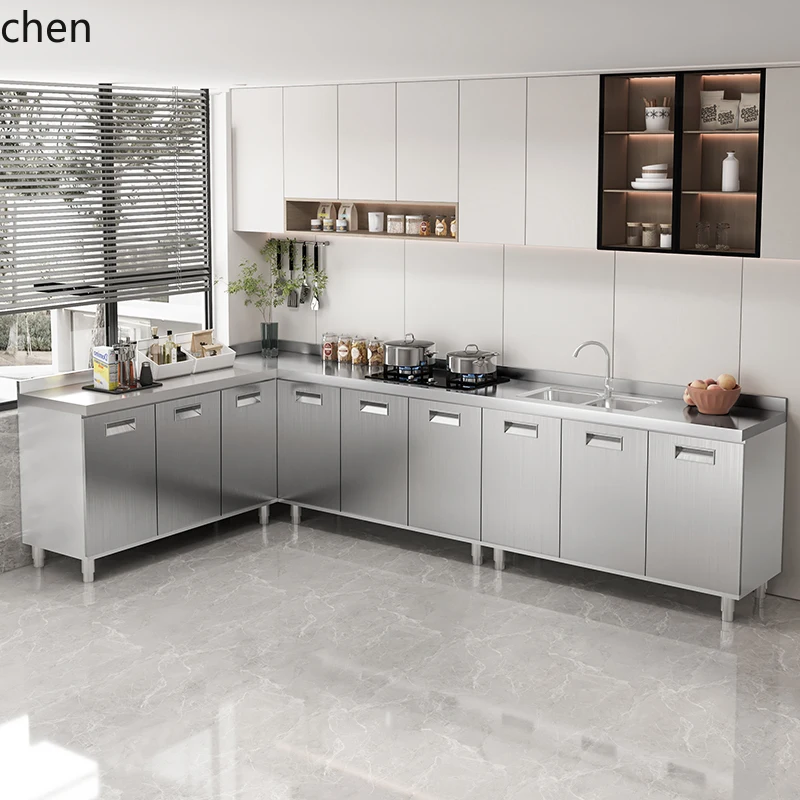 YXY Stainless Steel Kitchen Cabinet Rural Household Stove Integrated Storage Bowl Cabinet Small Apartment