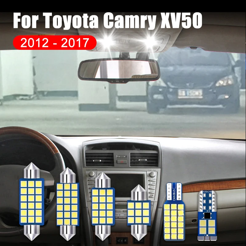 

For Toyota Camry 50 XV50 2012 2013 2014 2015 2016 2017 7PCS LED Car Reading Lights Sun Visor Vanity Mirror Lamps Trunk Bulb