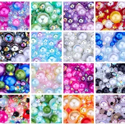 DUCrystal 3-10mm Mix Color Mix Size Flatback Resin Pearls Rhinestone for Garment Bag Shoes Home Deco Half Round DIY Crafts