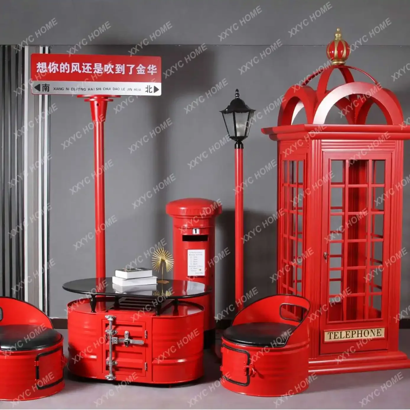 Retro Telephone Booth Decoration Creative Post Box Model Wrought Iron Mailbox Cafe Decorations Showcase Tool