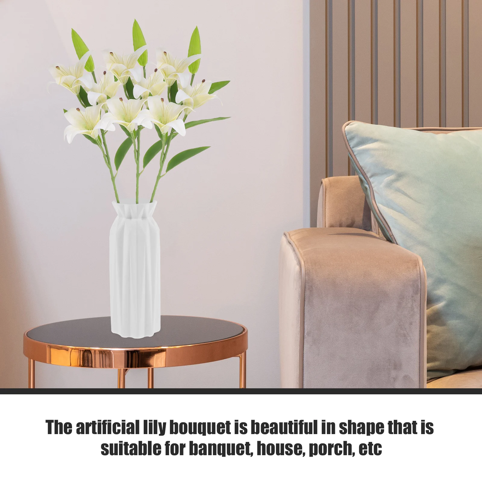 

3pcs White Artificial Lily Flowers Realistic Simulation Bouquet Lifelike Decoration Home Wedding Party Long Lasting Plastic