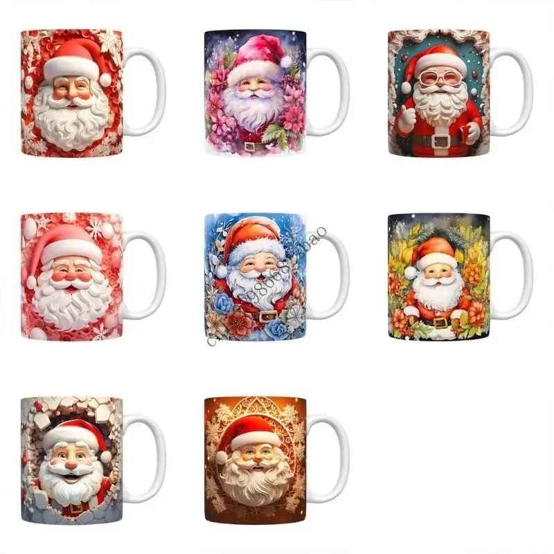 

H7EA Яркие Санта-Рождественские керамические кружки, праздничная посуда ручной работы для горячих напитков, идеальный подарок