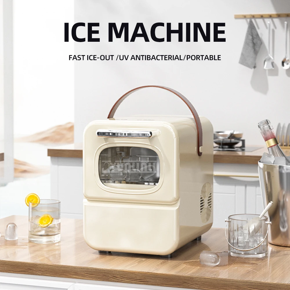 เครื่องทําน้ําแข็งแบบพกพาคุณภาพดีพร้อมที่จับสําหรับพกพาเครื่องทําน้ําแข็งเคาน์เตอร์ 9 ก้อนพร้อมใน 6 นาที