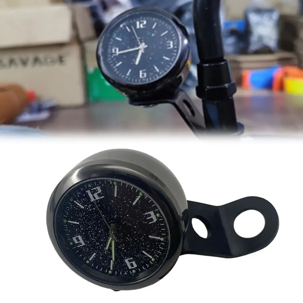 Motorcycle Handlebar Mounted Waterproof Quartz Clock with Luminous Watch for Rearview Mirror Replacement Black ABS