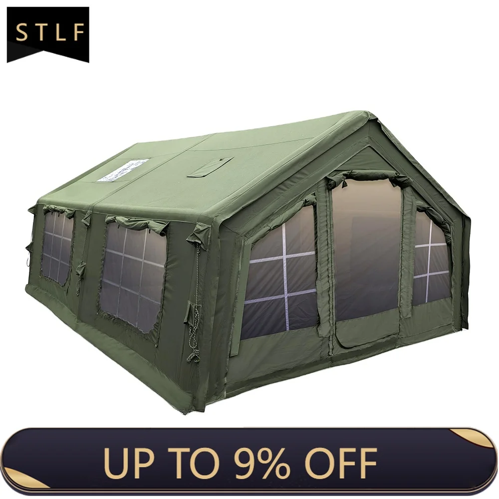 

Inflatable Tent 4-8 Person 4-Season with Stove Jack Waterproof Oxford Fabric Luxury Glamping Tent Easy Setup with Carry Bag