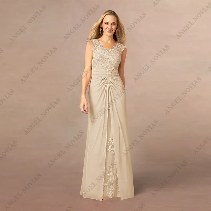 

Customized Long Champagne Sheath Mother of the Bride Dresses Wedding Party Dress vestidos de fiestas elegantes mujer