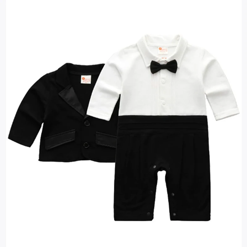 ชุดรอมเปอร์ถ่ายภาพทารกแรกเกิด BOSS Set - เสื้อกั๊กเด็กทารกและโบว์ผูกชุดสองชิ้น - ชุดถ่ายภาพสุภาพบุรุษสำหรับทารก