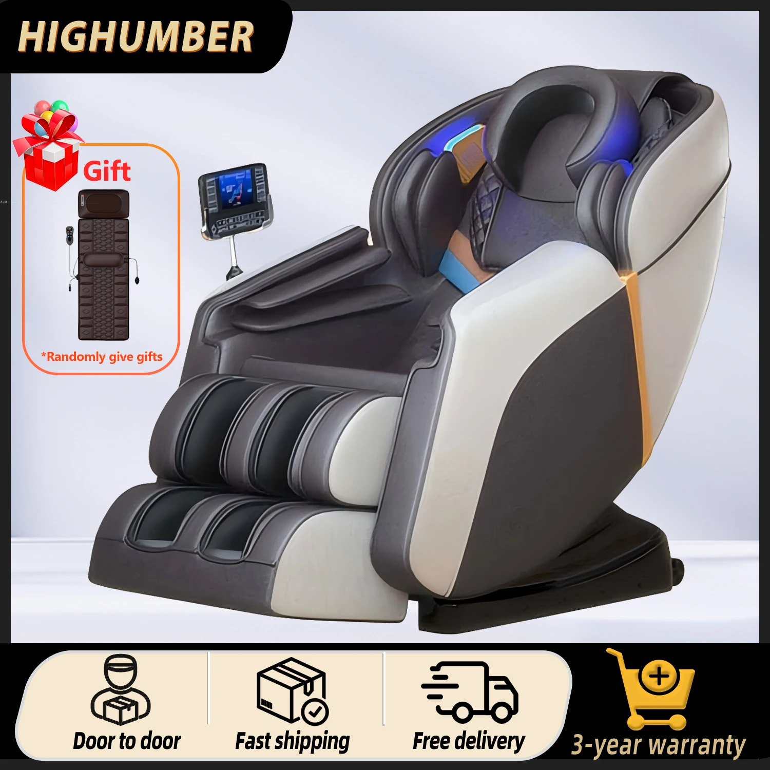 Massage Chair Recliner Zero Gravity Full Body Massage Chair Heating Bluetooth Speaker Airbags Foot Roller Touch Screen Chair