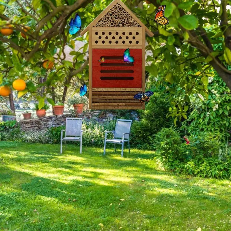 Wooden Bee House Wooden Garden Bugs Hotel Handmade Habitat Bugs Hotel Shelter Hanging Insect Hotel for Bee Butterfly Ladybirds