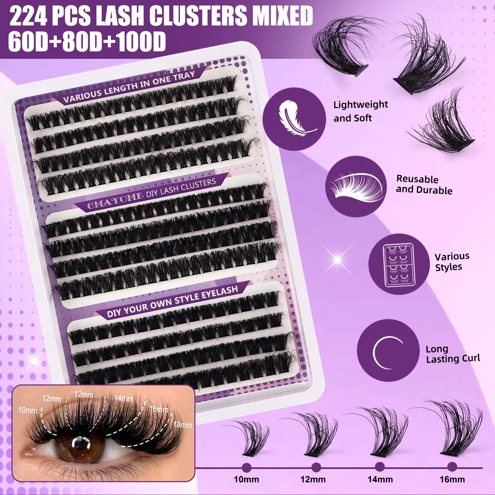 10-16mm Eyelash Clusters Kit DIY Lash Extension Kit Lash Bond And Seal And Eyelash Tweezers With Waterproof Strong Hold