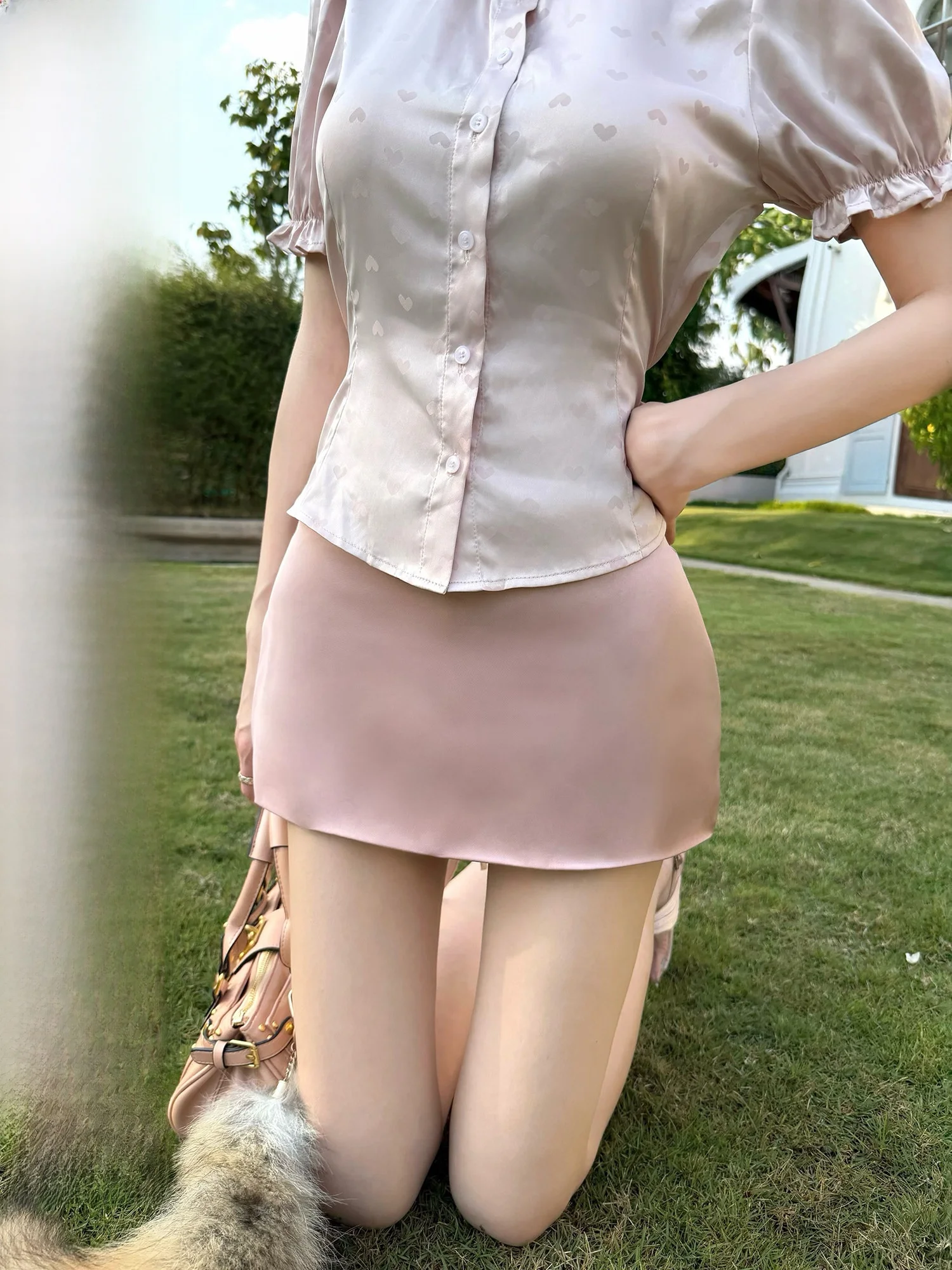 

Elegant Pearl Shiny Satin Wrap around Skirt Versatile mid Waist Fit Women's Skirt Silk Material Other Details for Spring Season