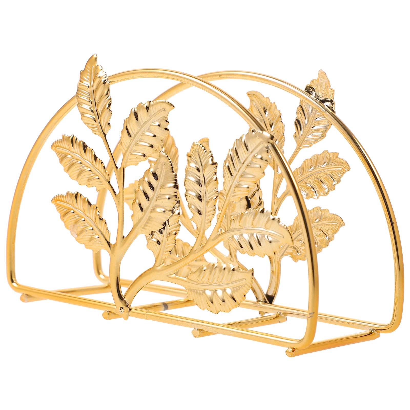 Golden Iron Holder For Kitchen Dining Table Leaf Design Space-Saving Metal Napkin Rack Reusable Stand For Home Cafe