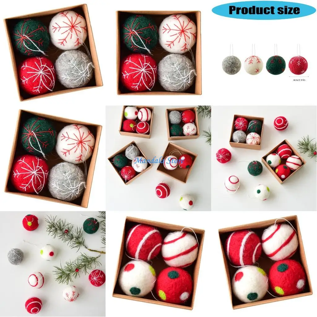 

U2JC 4PCS Wool Snowflake Decoration Colorful Felt Ball Decoration for Christmas Tree