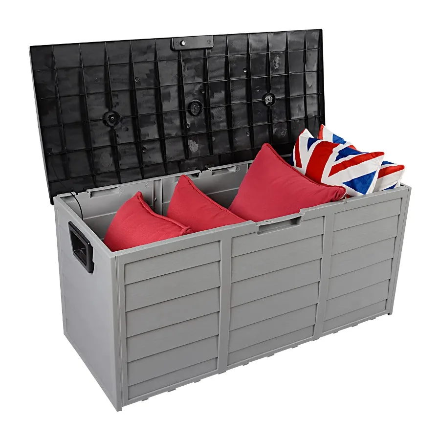 75gal 260L Outdoor Garden Plastic Storage Deck Box Chest for Tools Cushions Toys Lockable Seat