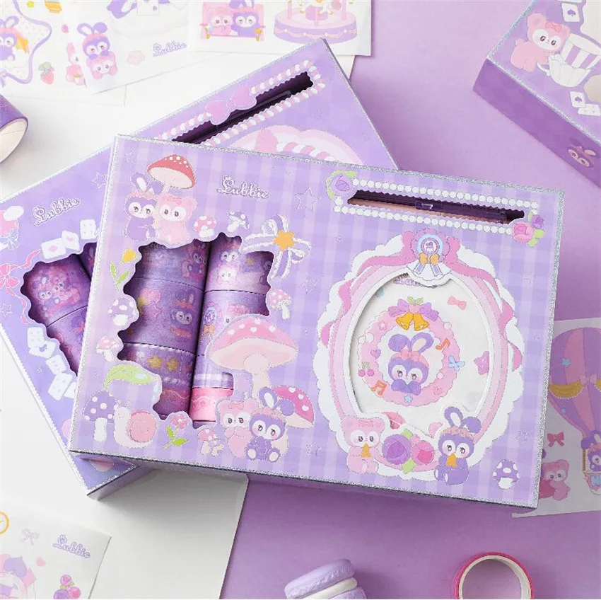 New Stationery Purple Star Rabbit and Paper Tape Hand Account Sticker Set Cute Stationary Supplies  Washi Tape  Office Supplies