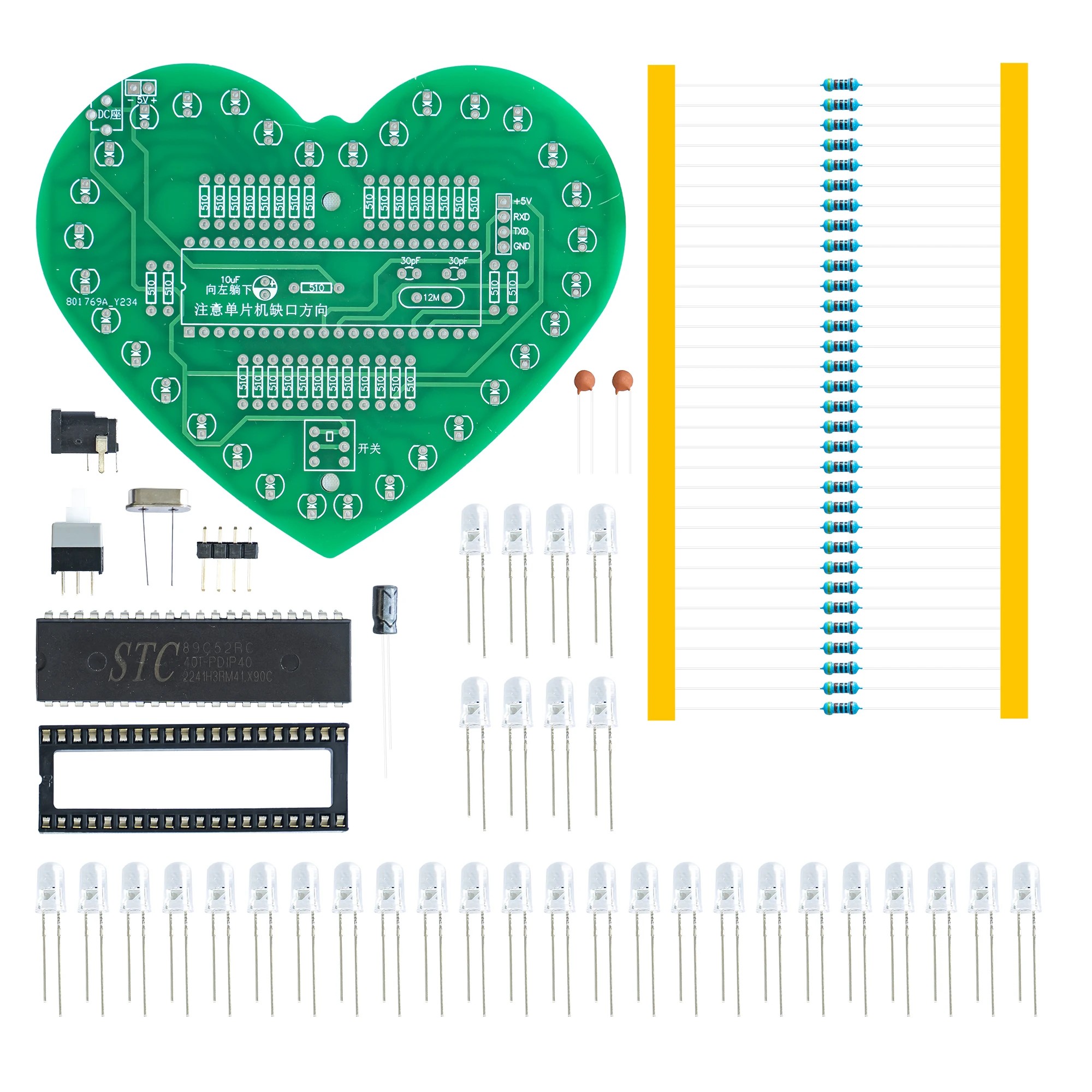 Microcontroller Heart-shaped Water Lamp Kit Colorful Dazzling LED Flashing Light DIY Electronic Components Welding and Soldering