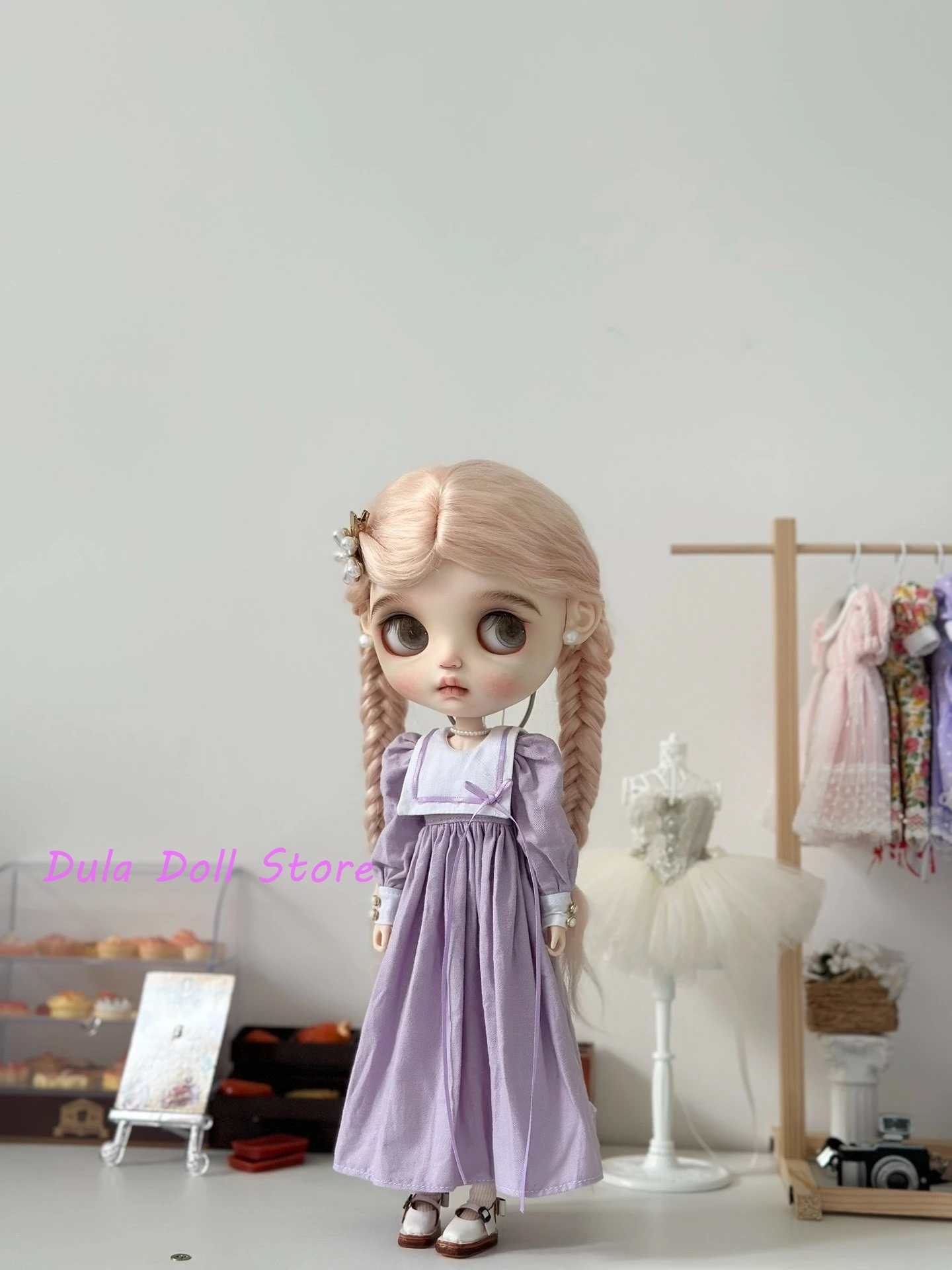 Roupas de boneca Dula vestido longo, rosa e roxo Blythe Landoudou Landazz ob24 ob22 Azone Licca ICY Boneca Bjd