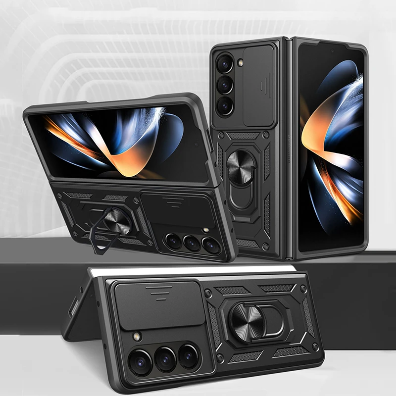 

Shockproof Armor Case for Samsung Galaxy Z Fold 7 Z Flip 7 FE Ring Holder Slide Lens Protect Case Cover