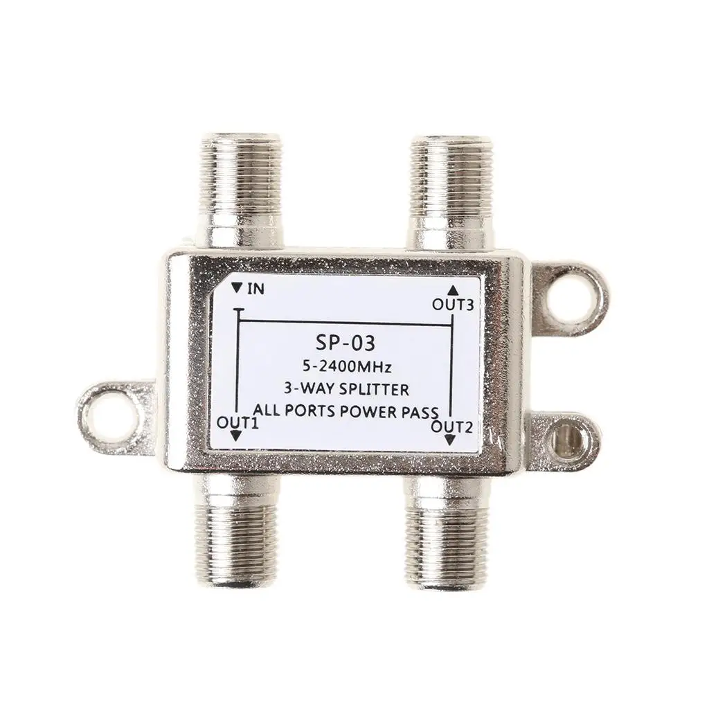 3 Way Coax Cable Splitter Zinc Alloy TV Signal Amplifier for CATV Home Entertainment Setup
