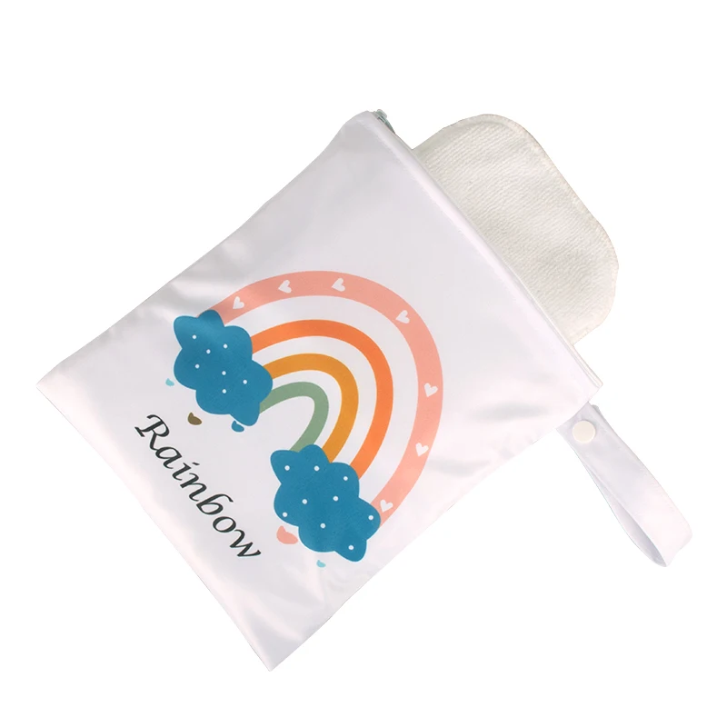 White Rainbow Pattern Waterproof Reusable Baby Diaper Bag Portable Soft Mommy Handbag Hanging Stroller Storage Pouch