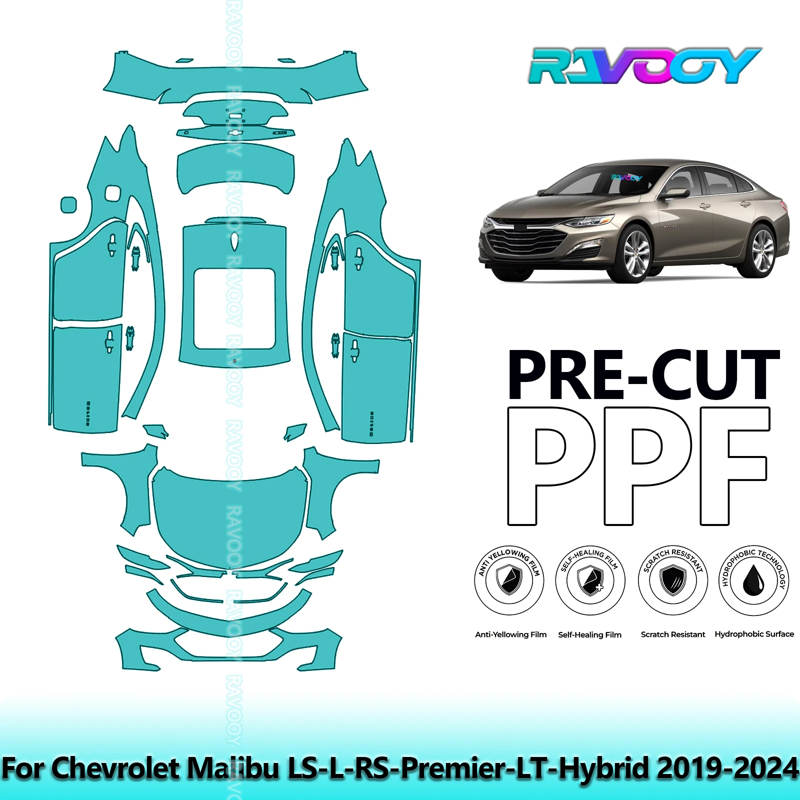 

Car Precut PPF Paint Protection Film Full Vehicle For Chevrolet Malibu LS-L-RS-Premier-LT-Hybrid 2019-2024
