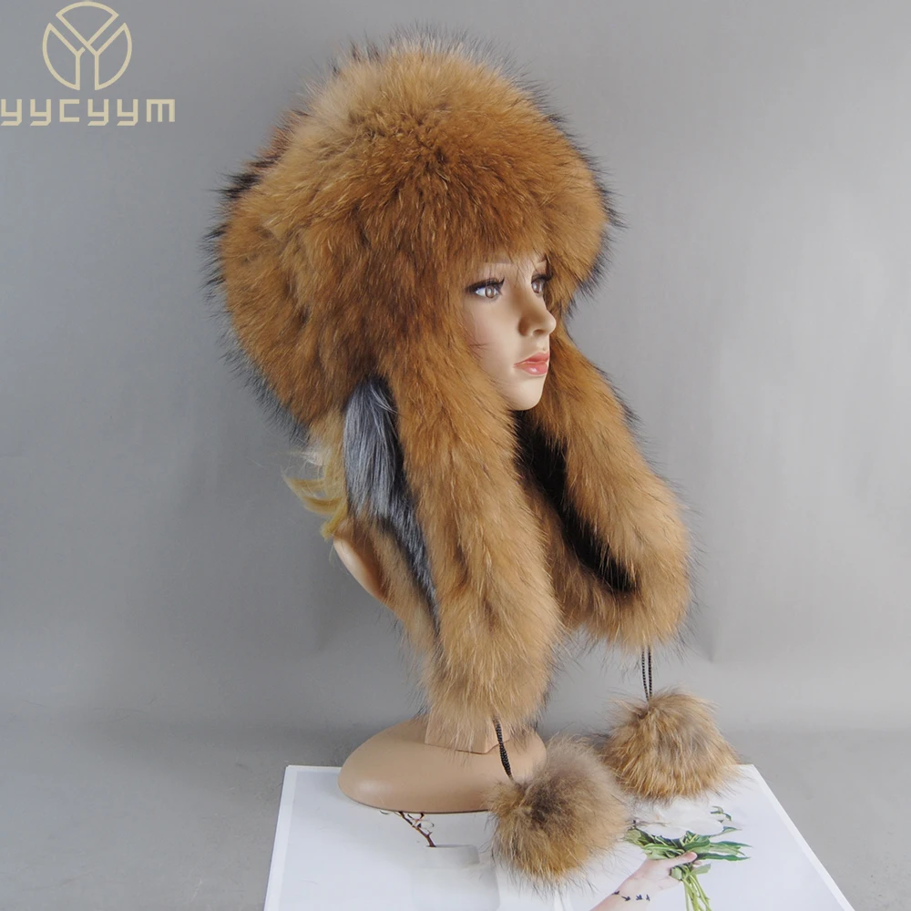 

Winter Fur Hat for Women Hat with Ear Real Fox Fur Caps Russian Women Bomber Hats Bonnets Trapper Cap Solid Fox Hat Wholesale