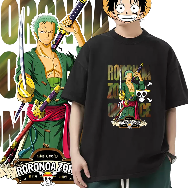 One Piece King Solon Zoro Co Branded T-shirt Cotton Loose Oversized Short Sleeve Youth Student Anime Surrounding T-shirt