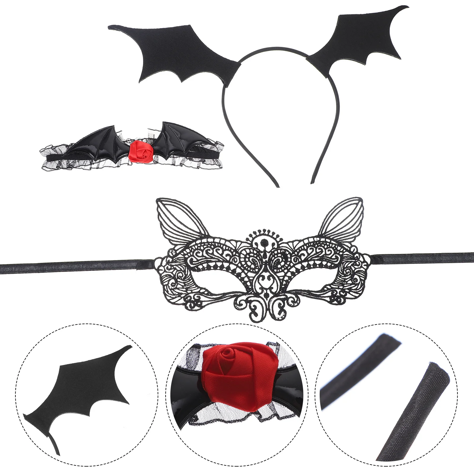 

1Set Halloween Bat Headband Lace Eye Mask Lace Choker Necklace Trendy Costume Accessories for Halloween Parties