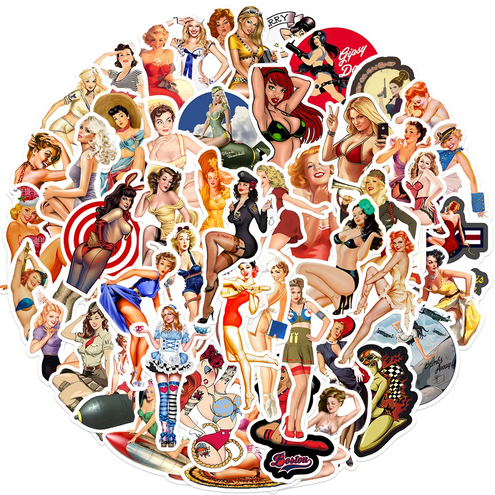 10/50PCS Retro World War II Sexy Pin Up Girl Stickers Poster Decals Toys DIY Kids Car Phone Motorcycle Luggage Laptop Sticker