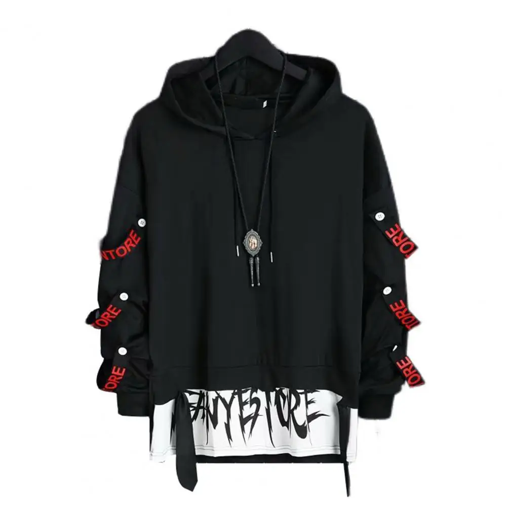 Men Sweatshirt Hip Hop Cool Warm Strap Decor Harajuku Hoodie Men Ribbons Patchwork Japanese Streetwear Darkwear Autumn Hoodie