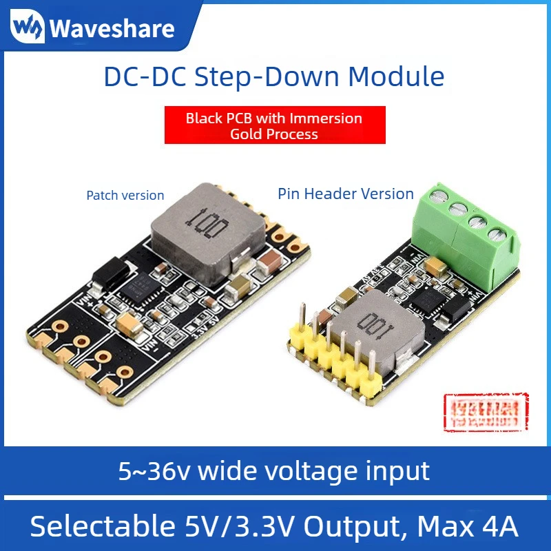 Waveshare Mini Step-Down Voltage Regulator Module, Compact Easy Integration, 3.3V 5V Buck Stabilized Output, Gold Plated Process