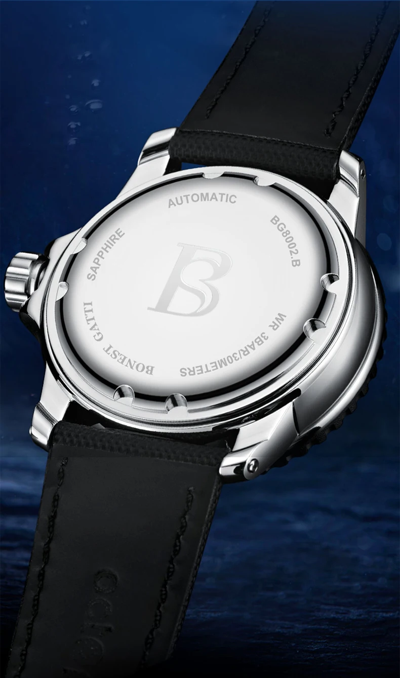 BONEST GATTI ساعة أوتوماتيكية للرجال 44 مللي متر ساعة يد ميكانيكية غواص 20Bar مقاوم للماء الياقوت دوران الياقوت الحافة مضيئة #5