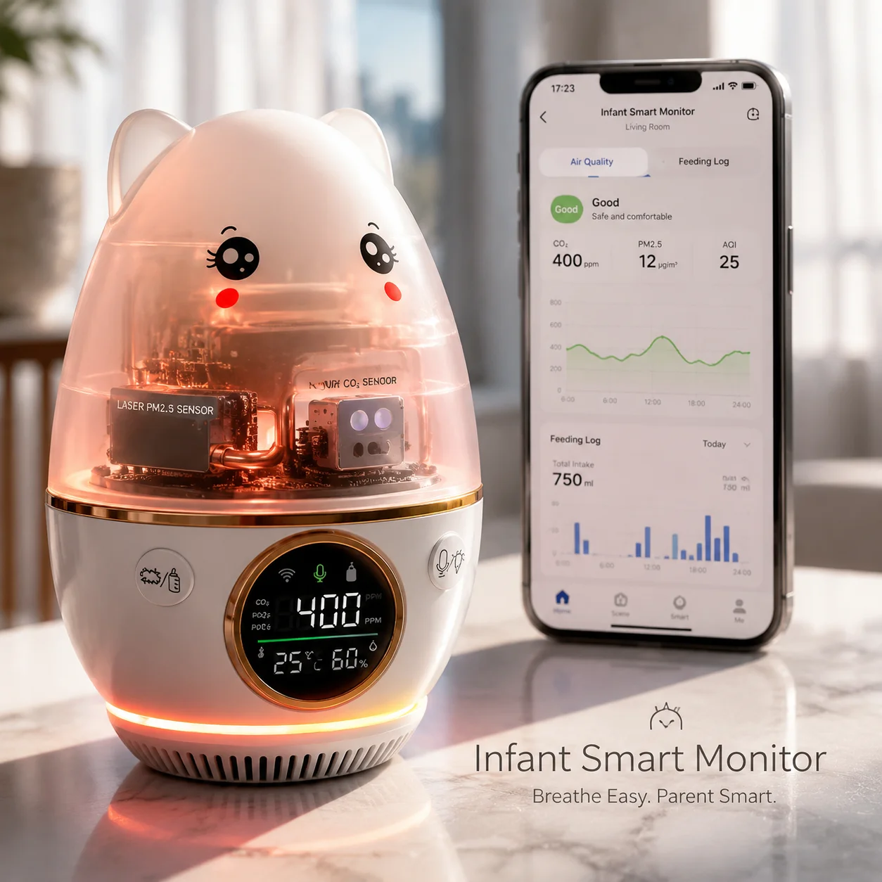 スマートベビーモニター幼児用空気質CO2 PM2.5 AQI - Baby Nursery Temperature のレビューと価格
