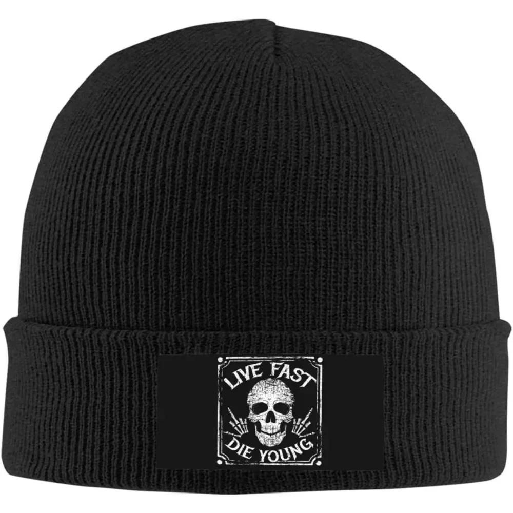 Vintage Skull Hand Bones Knit Beanie Hat Cuffed Skull Caps Skull Hat Beanie Cap Winter Knit Hat for Men Women Black